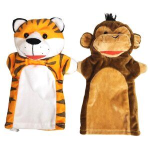 Melissa and Doug Safari Buddies Hand Puppets Plush Tiger & Monkey Stuffed Toys